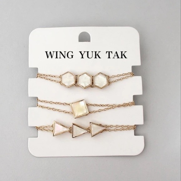 NWT Gold Plated Pearl Geometric Bracelet Set - Picture 7 of 7